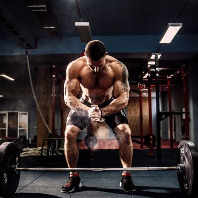 Muscular Fitness Man Preparing Deadlift Barbell His Head Modern Fitness Center Functional Training