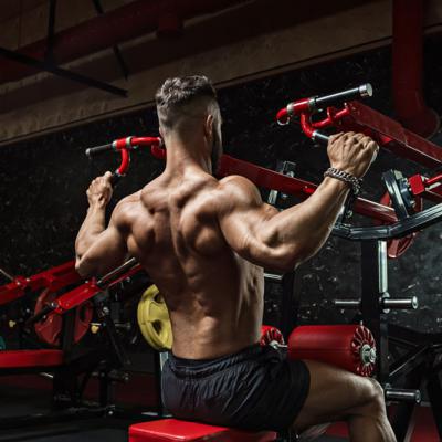 Young Handsome Sportsman Bodybuilder Weightlifter With Ideal Body After Coaching Poses Front Camera Abdominal Muscles Biceps Triceps Sportswear